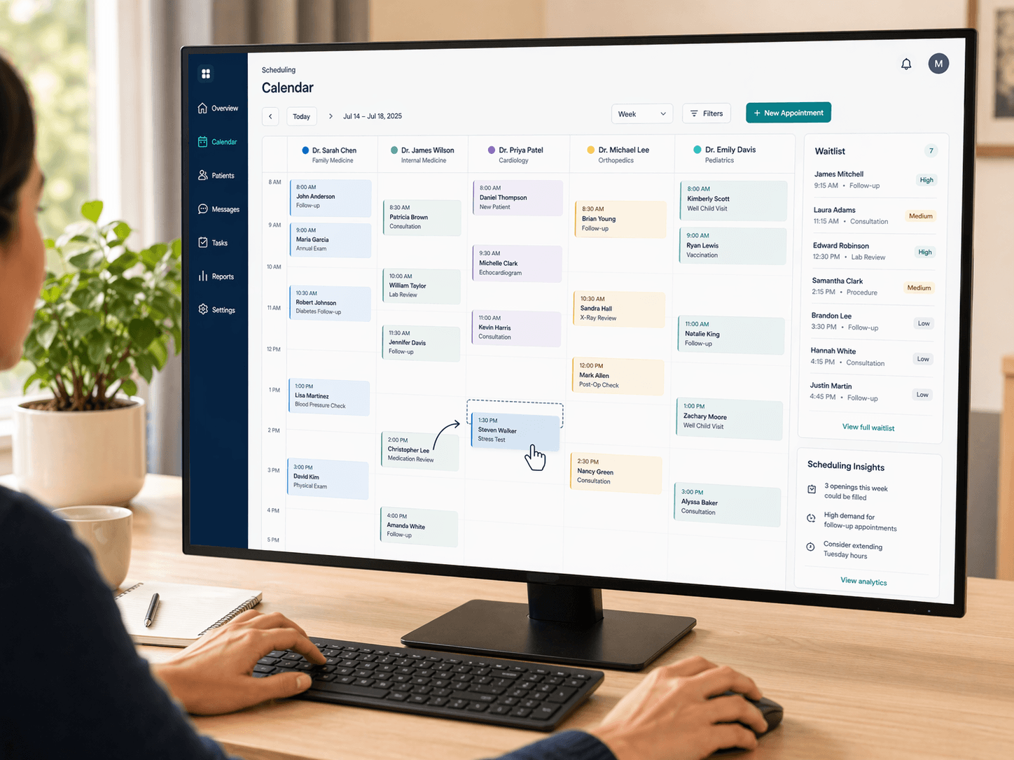 Appointment scheduling and calendar optimization workflow on a monitor